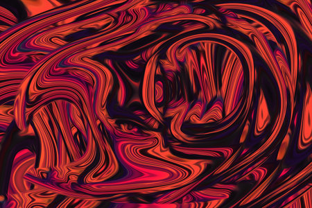 Beautiful abstraction of liquid paints in slow blending flow mixing together gentlyの写真素材