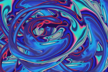 Beautiful abstraction of liquid paints in slow blending flow mixing together gentlyの写真素材