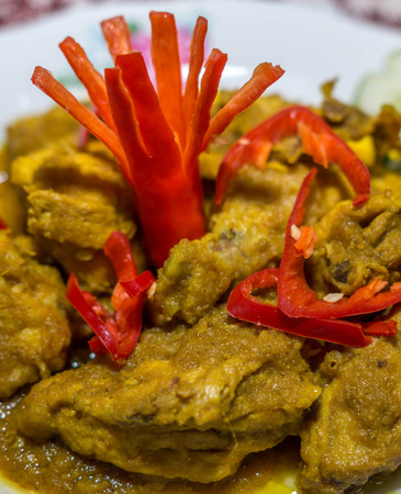 chicken curry garnished with red chilli. Asian foodの写真素材