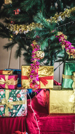 Christmas present under the treeの写真素材