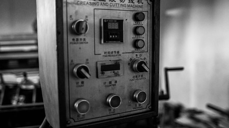 electricity control panel board with many buttonsの写真素材