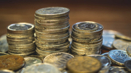stack of coins with blurred background. finance and banking conceptの写真素材