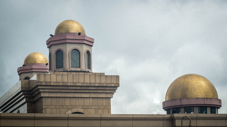 facade of the mosque with golden dome. Samarinda Islamic Center, Indonesiaの写真素材