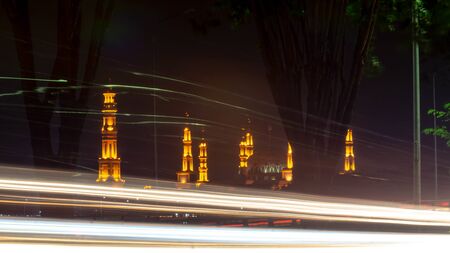 Samarinda, kalimantan Timur/ Indonesia - April, 20, 2019: " Islamic Center Mosque, iconic landmark of Samarinda, with light trails of vehicles at frontのeditorial素材