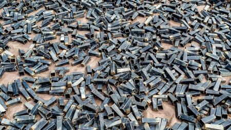 plastic polytube planter dried in the sun to avoid fungus. this planter is used in industrial scale seedingの写真素材