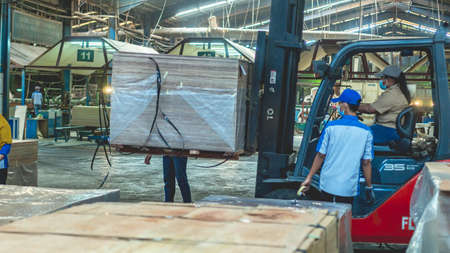 The activity at plywood manufacture industryのeditorial素材