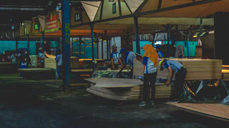 The activity at plywood manufacture industryのeditorial素材