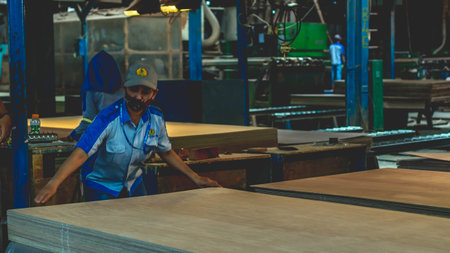 The activity at plywood manufacture industryのeditorial素材