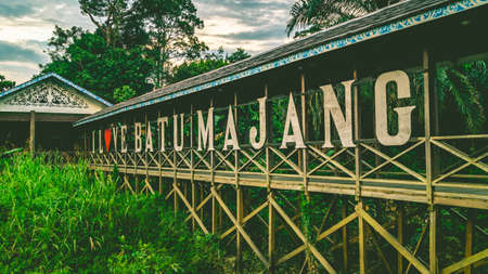 Kampung Batu Majang signboard, village in the Mahakam Ulu District, Borneo outbackの写真素材