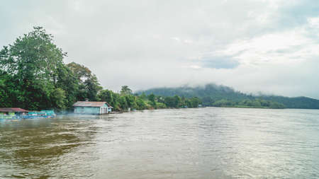 Beautiful landscape of Mahakam Ulu, tropical rainforest on the banks of Mahakam riverの写真素材