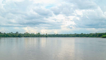 Beautiful landscape of Mahakam Ulu, tropical rainforest on the banks of Mahakam riverの写真素材