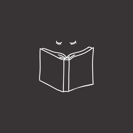 lineart illustration reading a book on a black background, also suitable for logosのイラスト素材