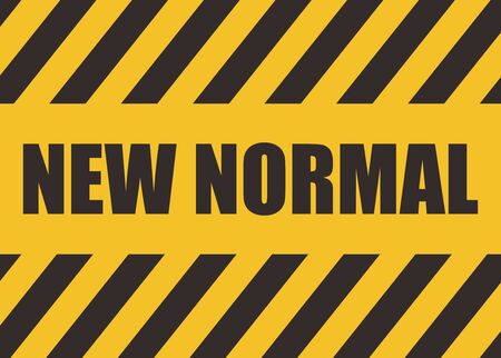 New normal Text. Warning Sign. Black Yellow Caution Sign. New normal lifestye concept. After Outbreak . After the Coronavirus or Covid-19 causing the way of life of humans to change to new normal.のイラスト素材