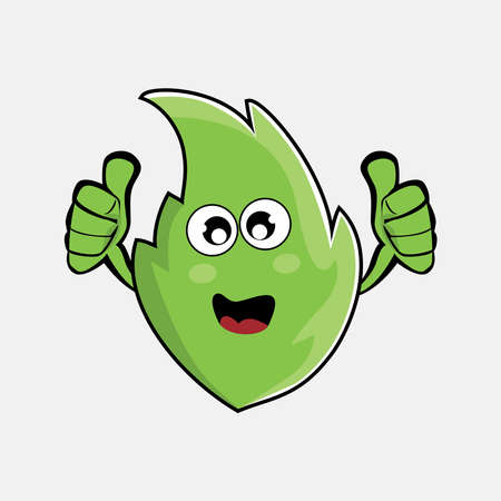Green leaf cartoon, cute leaf character, leaf with funny expression,のイラスト素材