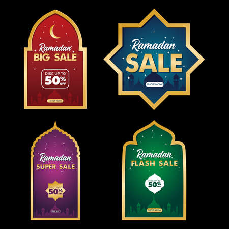 Set of Ramadan sale offer, Promotion poster, voucher, discount, label, greeting card of Ramadan Kareem, Perfect for social media post. suitable for web promotion and social mediaのイラスト素材