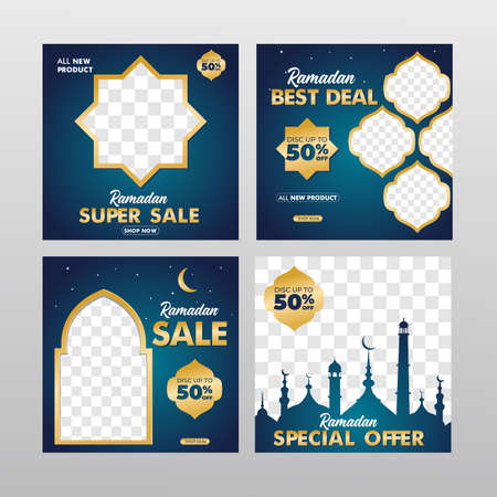 Set of Ramadan sale social media post template banners ad. Ramadan Sale Square Banner Promotion Template, Perfect for social media post.のイラスト素材