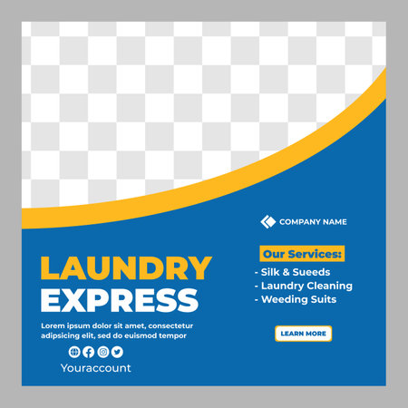 Laundry cleaning service social media post template. Laundry service promotional web banner design. Cloth wash business advertisement template vector.のイラスト素材