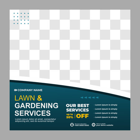 Lawn Mower Garden or Landscaping Service Social Media Post and Web Banner Template design, Agriculture and farming business advertisement flyer design.のイラスト素材