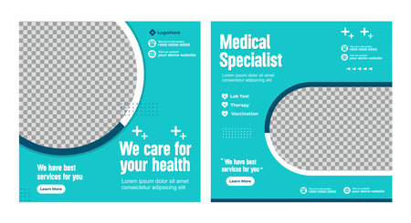 Medical healthcare template for a social media post vector template. Medical social media post template. Medical healthcare service social media post template design.のイラスト素材
