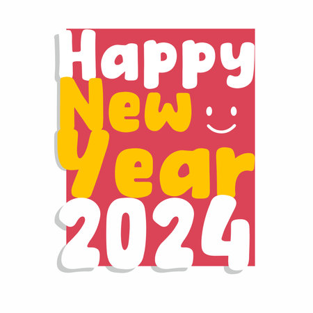 Happy New Year 2024 greeting card with hand drawn lettering. Vector illustration.のイラスト素材