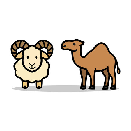 Sheep and camel cartoon vector illustration. Cute farm animals.のイラスト素材