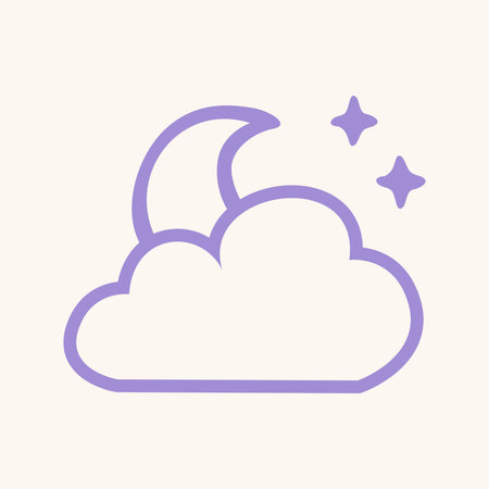 Cloud and moon line icon in soft purple â dreamy minimalist night vector for Gen Z sleep, dream, aesthetic mood, bedtime content, mental health, or UI designのイラスト素材