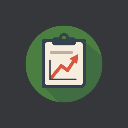 Flat business growth chart icon with upward arrow for analytics, data visualization, performance tracking, and financial presentation in modern vector styleのイラスト素材