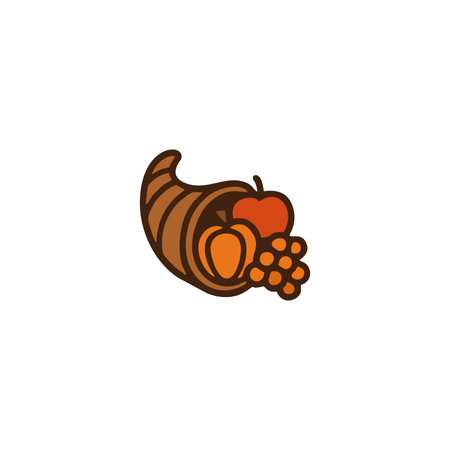 Cornucopia Icon â Harvest Horn of Plenty Flat Vector Illustration for Thanksgiving, Autumn Festival, and Fall Abundance Designのイラスト素材