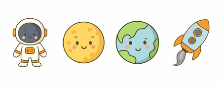 Astronaut, moon, rocket, earth, astronaut. Vector illustrationのイラスト素材