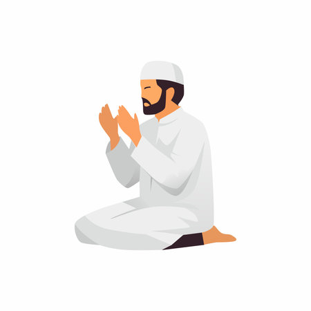 Muslim Man Praying During Ramadan Islamic Flat Illustrationのイラスト素材