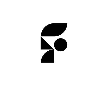Abstract letter F logo icon design modern minimal style illustration. Creative alphabet from black geometric shapes emblem sign symbol mark logotype.の写真素材