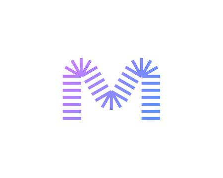 Abstract letter M from bright gradient lines, stripes. Application icon logotype design template. Vector icon logo designのイラスト素材
