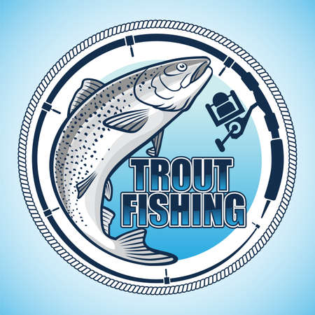 Trout Fishing Logo Design for Club, Tournament, Sports, Challenge, Livelihood & River fishing hobbyistのイラスト素材