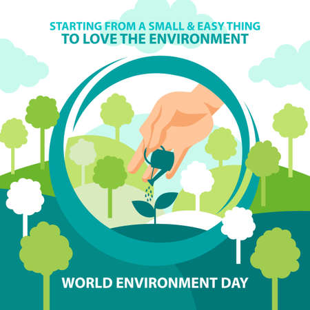World environment day, starting from small things to love the environment. Reforestation and conserve forestsのイラスト素材
