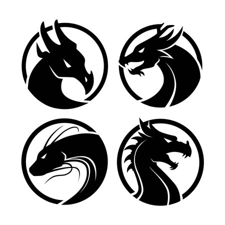 Various Dragon Mascot Logo Silhouette Design Setのイラスト素材
