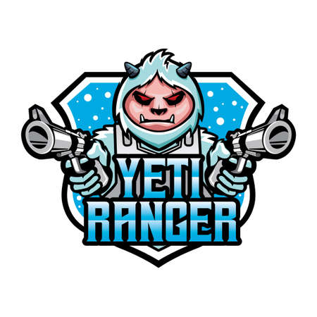 Yeti Cartoon Vector Mascot Design with shield emblemのイラスト素材