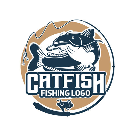 Catfish Fishing Logo with Circle Backgroundのイラスト素材