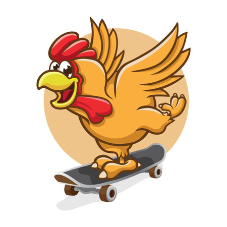 Cute Chicken Skateboardingのイラスト素材