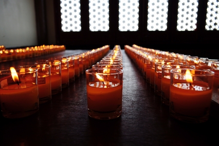 Lines of Candle in glasses の写真素材