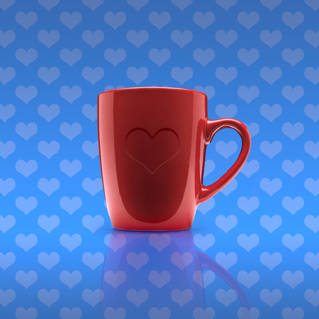 cup with heart on a blue backgroundの写真素材