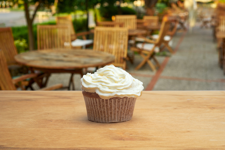 Three cupcakes with candlesの写真素材