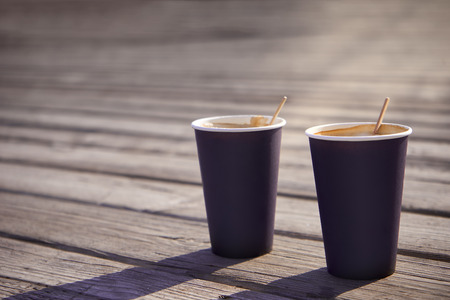 Coffee on wooden backgroundの写真素材