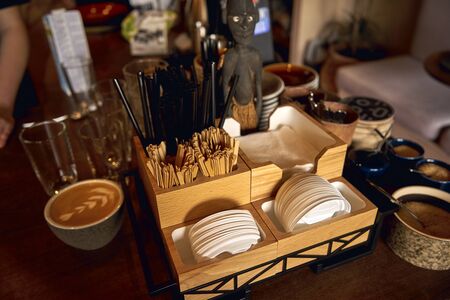 Stand for covers and sticks for coffee and teaの写真素材