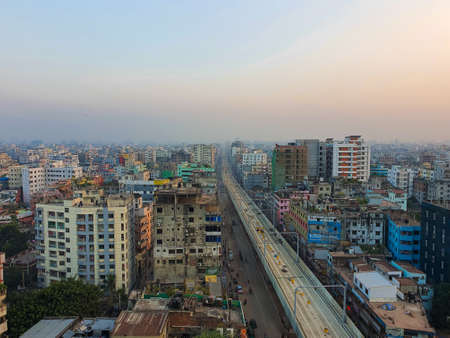 Dhaka,Bangladesh-11/24/2020: Top view Metro rail under construction in Mirpur, Dhaka. The biggest...
