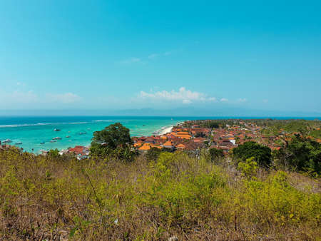 Amazing view of the beautiful Nusa Lambongan Island of bali from the top of a hill. Great top view of Nusa Lambongan Island.の写真素材