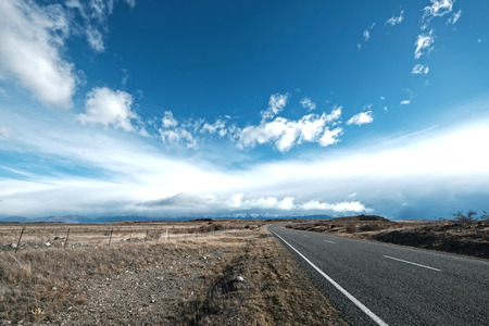 driving on the way from Lake tekapo to Mt Cook Valleyの写真素材