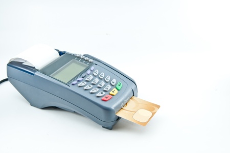 Close up Payment machine on during using Credit card from customer in shopping mall