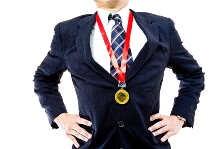 Businessman show his golden after win over rival in the company の写真素材