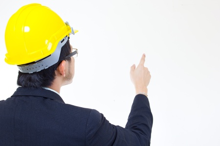 portrait thinking engineer in studioの写真素材