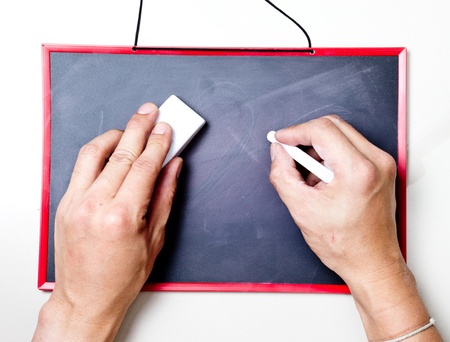 hand writing and erase with blackboard